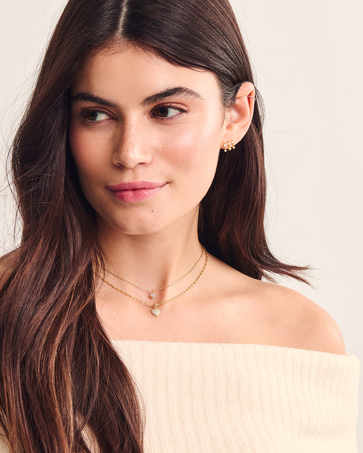 Pendentif Coeur Brillant or, boucles d'oreilles Marilie or, Collier Nala or, chaîne Singapour or