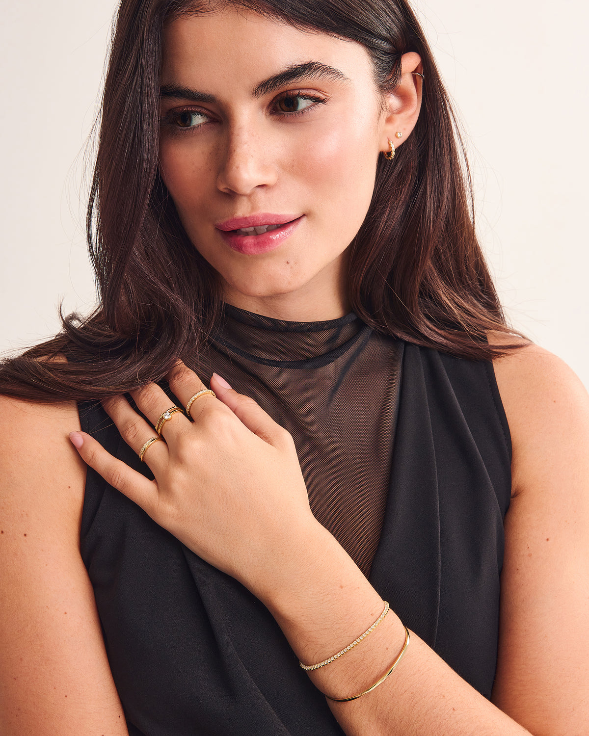 Boucles d'oreilles Jeanne Blanc Or, Bracelet Megan Or