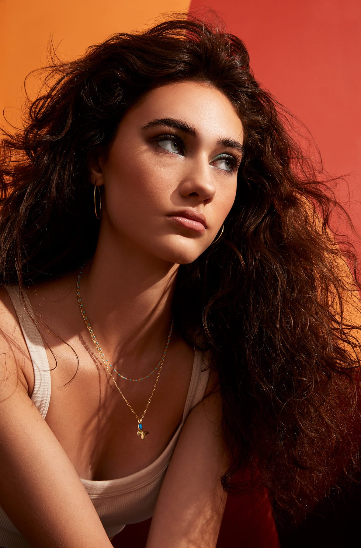 Mannequin Collier Satellite coloré turquoise, figaro or