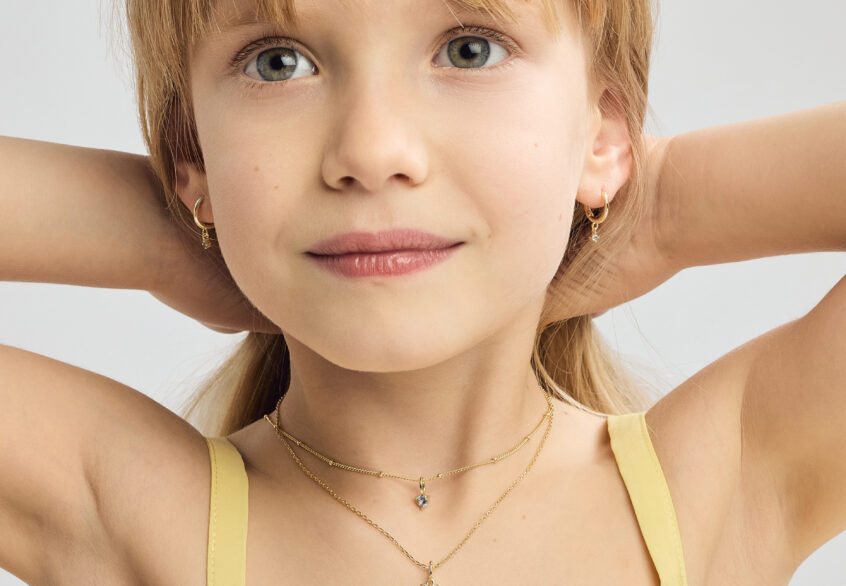 Boucles d'oreilles pierre de naissance mars or, chaîne satellite 14 po or, pendentif pierre de naissance enfants mars or, Collier Isabella or