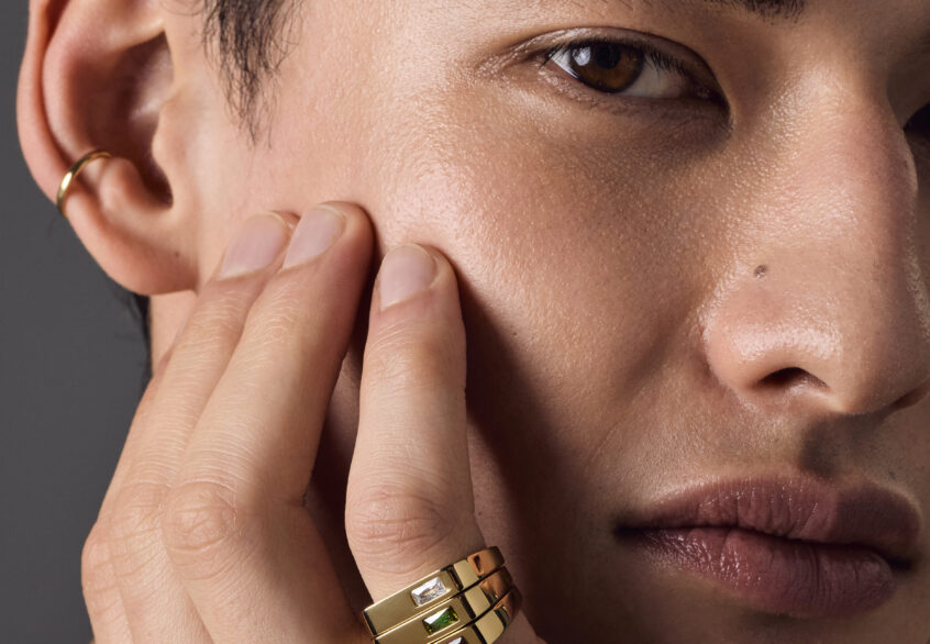 Bague Evan or zircon, blanc, brun, vert, ear cuff César or